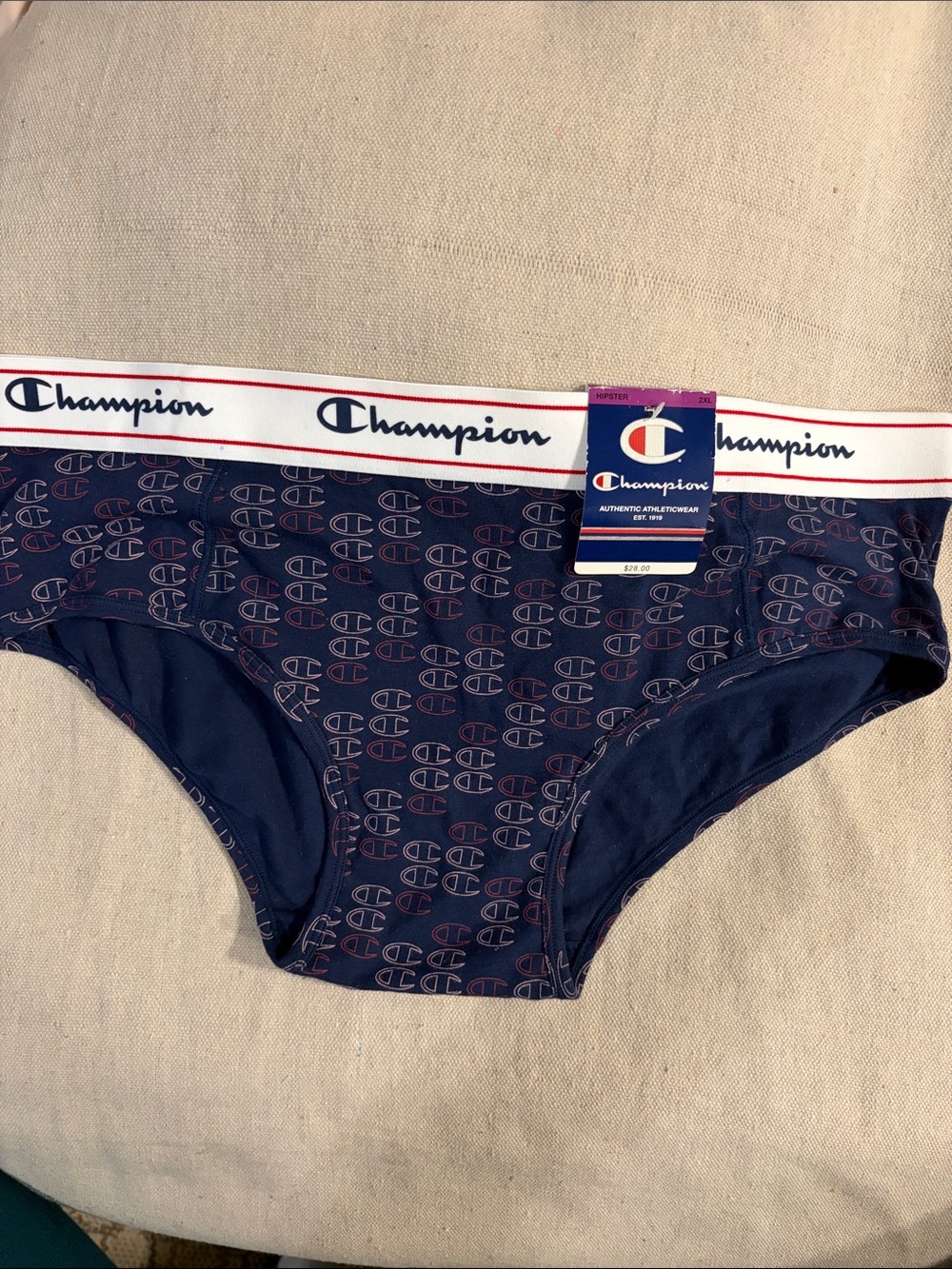 Champion Navy Briefs with Red-Trim Logo Waistband